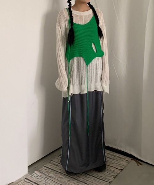 chuclla（チュクラ）の「レイヤード ニット キャミベスト chw22s163（キャミソール・レディース・グリーン/ブラック・FREE）」の6枚目の写真