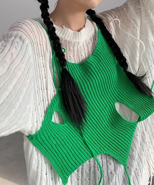 chuclla（チュクラ）の「レイヤード ニット キャミベスト chw22s163（キャミソール・レディース・グリーン/ブラック・FREE）」の7枚目の写真