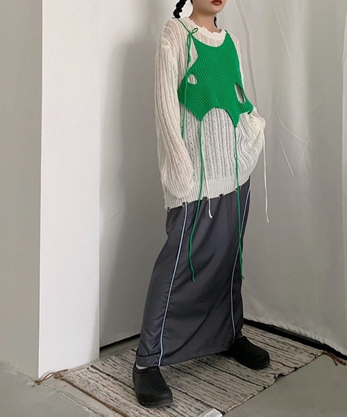 chuclla（チュクラ）の「レイヤード ニット キャミベスト chw22s163（キャミソール・レディース・グリーン/ブラック・FREE）」の8枚目の写真