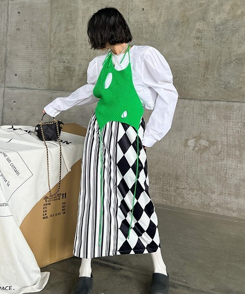 chuclla（チュクラ）の「レイヤード ニット キャミベスト chw22s163（キャミソール・レディース・グリーン/ブラック・FREE）」の9枚目の写真