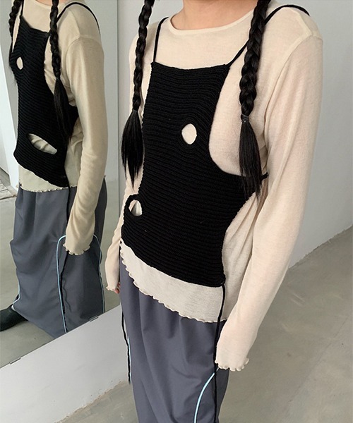 chuclla（チュクラ）の「レイヤード ニット キャミベスト chw22s163（キャミソール・レディース・グリーン/ブラック・FREE）」の10枚目の写真