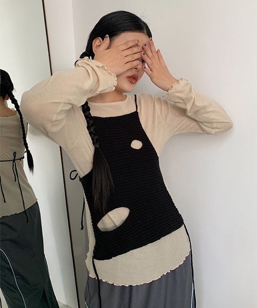 chuclla（チュクラ）の「レイヤード ニット キャミベスト chw22s163（キャミソール・レディース・グリーン/ブラック・FREE）」の15枚目の写真