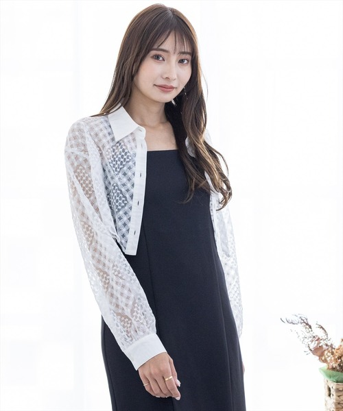clear(クリア)の「長袖刺繍シアーシャツ≪2022AW新作≫(シャツ/ブラウス・レディース・ブラック/ベージュ/オフホワイト・F)」の2枚目の写真