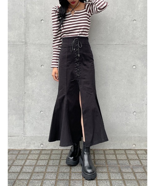 ENVYM(アンビー)の「フロントスリットマーメイドSK(スカート・レディース・ブラック/モカ・FREE)」の2枚目の写真