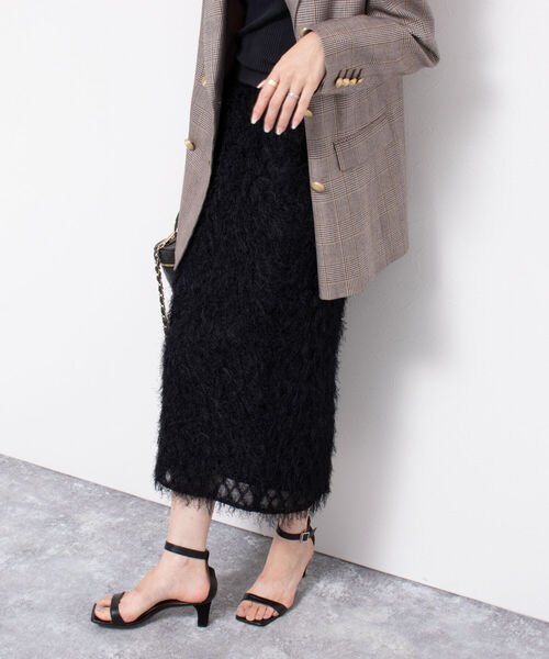 NOLLEY’S Sophi(ノーリーズソフィ)の「フリンジジャガードミディスカート(スカート・レディース・オフホワイト/ブラック・36/38)」の3枚目の写真