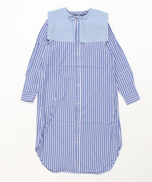 TOBILA(トビラ)の「TOBILA/トビラ ストライプMIXレモンスターパッチワークリバーシブル付け襟OP(シャツワンピース・レディース・ブルー/グリーン・FREE)」の16枚目の写真