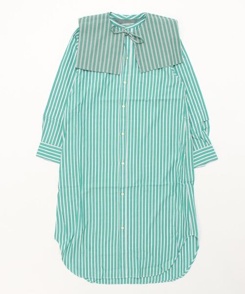 TOBILA(トビラ)の「TOBILA/トビラ ストライプMIXレモンスターパッチワークリバーシブル付け襟OP(シャツワンピース・レディース・ブルー/グリーン・FREE)」の17枚目の写真