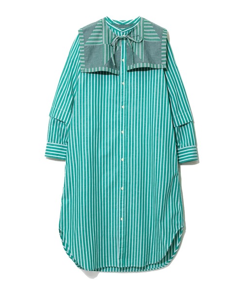 TOBILA(トビラ)の「TOBILA/トビラ ストライプMIXレモンスターパッチワークリバーシブル付け襟OP(シャツワンピース・レディース・ブルー/グリーン・FREE)」の2枚目の写真