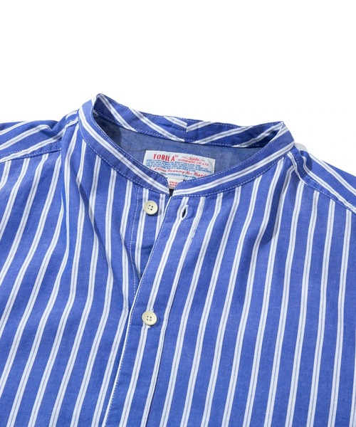 TOBILA(トビラ)の「TOBILA/トビラ ストライプMIXレモンスターパッチワークリバーシブル付け襟OP(シャツワンピース・レディース・ブルー/グリーン・FREE)」の4枚目の写真