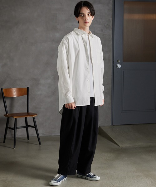 MONO-MART（モノマート）の「リラックスワイドボックスシルエット レギュラーカラーブロードL/Sシャツ（シャツ/ブラウス・メンズ・サックスブルー/ホワイト/ブルー系/ブラック/チェック・M/L）」の7枚目の写真