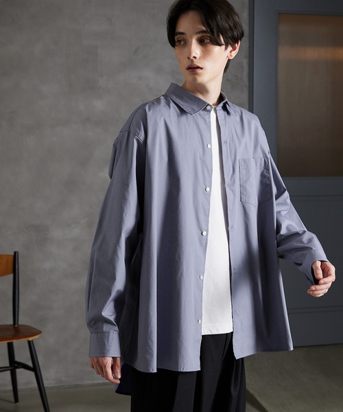 MONO-MART（モノマート）の「リラックスワイドボックスシルエット レギュラーカラーブロードL/Sシャツ（シャツ/ブラウス・メンズ・サックスブルー/ホワイト/ブルー系/ブラック/チェック・M/L）」の10枚目の写真