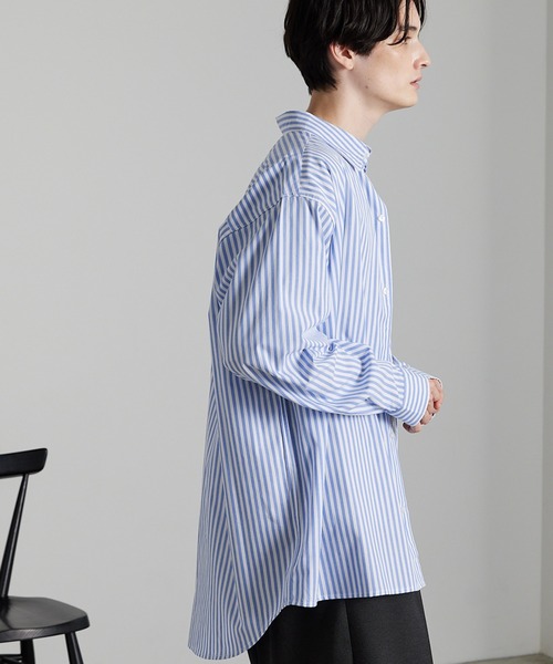 MONO-MART（モノマート）の「リラックスワイドボックスシルエット レギュラーカラーブロードL/Sシャツ（シャツ/ブラウス・メンズ・サックスブルー/ホワイト/ブルー系/ブラック/チェック・M/L）」の12枚目の写真