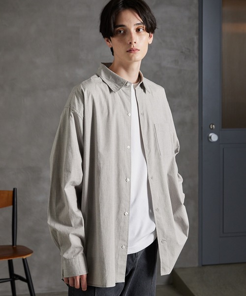 MONO-MART（モノマート）の「リラックスワイドボックスシルエット レギュラーカラーブロードL/Sシャツ（シャツ/ブラウス・メンズ・サックスブルー/ホワイト/ブルー系/ブラック/チェック・M/L）」の14枚目の写真