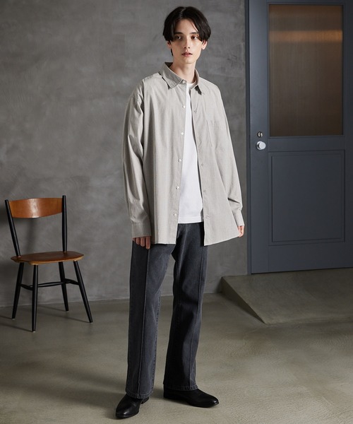 MONO-MART（モノマート）の「リラックスワイドボックスシルエット レギュラーカラーブロードL/Sシャツ（シャツ/ブラウス・メンズ・サックスブルー/ホワイト/ブルー系/ブラック/チェック・M/L）」の15枚目の写真