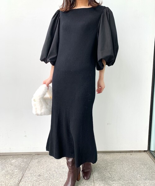 セール Opaque Clip オペークドットクリップ のファッション Opaque Clip オペークドットクリップ のワンピース 異素材ボリューム袖ニットワンピース N02 22 02 をセール価格で購入できます Opaque Clip ワンピース ドレス ワンピース 異素材