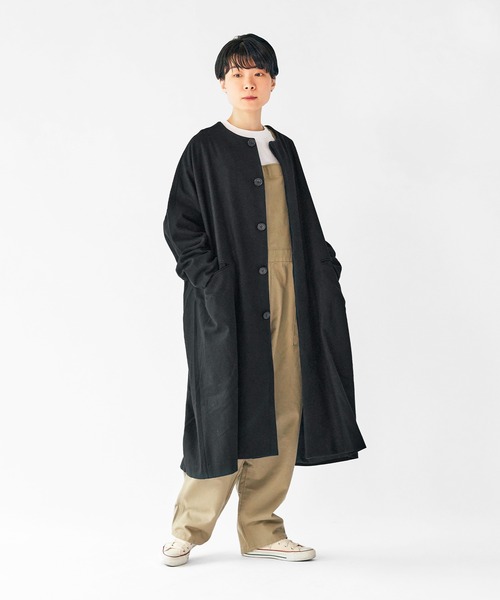 SETTO（セット）の「PORTE COAT：フラノ素材ノーカラーコート（ノーカラーコート・レディース・杢グレー/ブラック・FREE）」の2枚目の写真