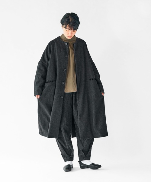 SETTO（セット）の「PORTE COAT：フラノ素材ノーカラーコート（ノーカラーコート・レディース・杢グレー/ブラック・FREE）」の9枚目の写真