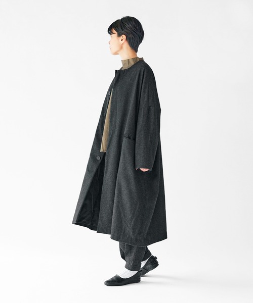 SETTO（セット）の「PORTE COAT：フラノ素材ノーカラーコート（ノーカラーコート・レディース・杢グレー/ブラック・FREE）」の11枚目の写真
