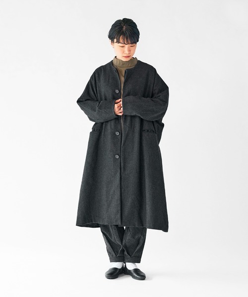 SETTO（セット）の「PORTE COAT：フラノ素材ノーカラーコート（ノーカラーコート・レディース・杢グレー/ブラック・FREE）」の15枚目の写真