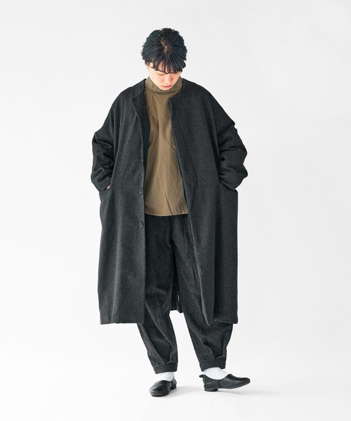 SETTO（セット）の「PORTE COAT：フラノ素材ノーカラーコート（ノーカラーコート・レディース・杢グレー/ブラック・FREE）」の4枚目の写真