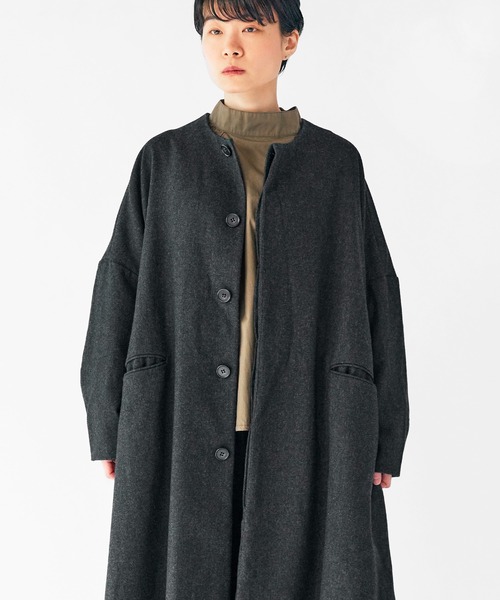 SETTO（セット）の「PORTE COAT：フラノ素材ノーカラーコート（ノーカラーコート・レディース・杢グレー/ブラック・FREE）」の18枚目の写真