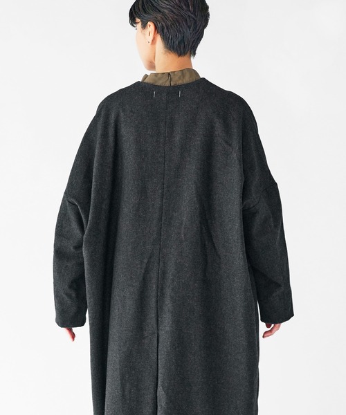 SETTO（セット）の「PORTE COAT：フラノ素材ノーカラーコート（ノーカラーコート・レディース・杢グレー/ブラック・FREE）」の8枚目の写真