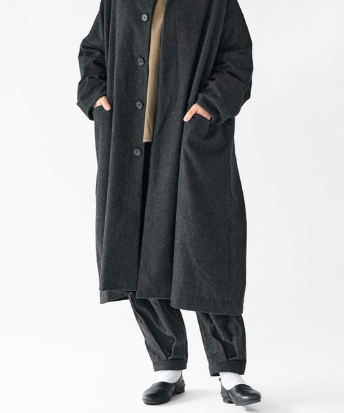 SETTO（セット）の「PORTE COAT：フラノ素材ノーカラーコート（ノーカラーコート・レディース・杢グレー/ブラック・FREE）」の6枚目の写真