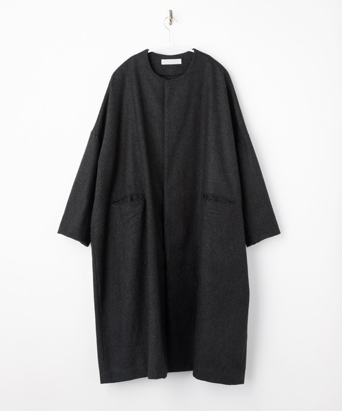 SETTO（セット）の「PORTE COAT：フラノ素材ノーカラーコート（ノーカラーコート・レディース・杢グレー/ブラック・FREE）」の12枚目の写真
