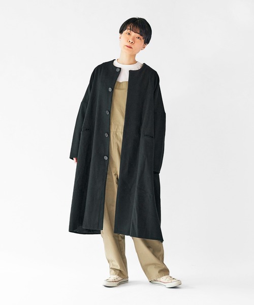 SETTO（セット）の「PORTE COAT：フラノ素材ノーカラーコート（ノーカラーコート・レディース・杢グレー/ブラック・FREE）」の3枚目の写真