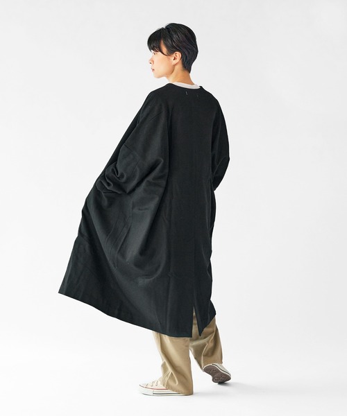 SETTO（セット）の「PORTE COAT：フラノ素材ノーカラーコート（ノーカラーコート・レディース・杢グレー/ブラック・FREE）」の7枚目の写真