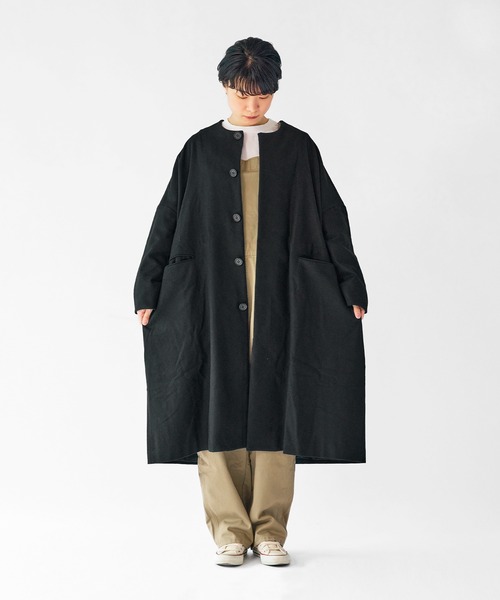SETTO（セット）の「PORTE COAT：フラノ素材ノーカラーコート（ノーカラーコート・レディース・杢グレー/ブラック・FREE）」の5枚目の写真