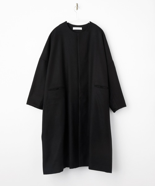 SETTO（セット）の「PORTE COAT：フラノ素材ノーカラーコート（ノーカラーコート・レディース・杢グレー/ブラック・FREE）」の10枚目の写真