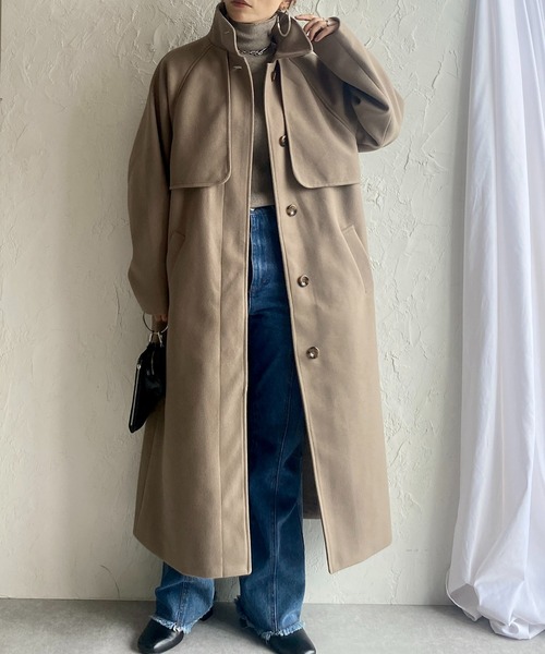 She's Closet（シーズクローゼット）の「フェイクウール2WAYロングスタンドカラーステンカラーコート（ステンカラーコート・レディース・モカ/ベージュ/ダークグリーン/ブラック/アイボリー・FREE）」の4枚目の写真
