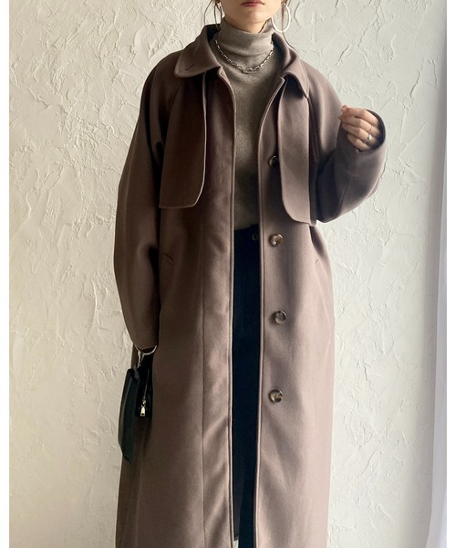 She's Closet（シーズクローゼット）の「フェイクウール2WAYロングスタンドカラーステンカラーコート（ステンカラーコート・レディース・モカ/ベージュ/ダークグリーン/ブラック/アイボリー・FREE）」の9枚目の写真