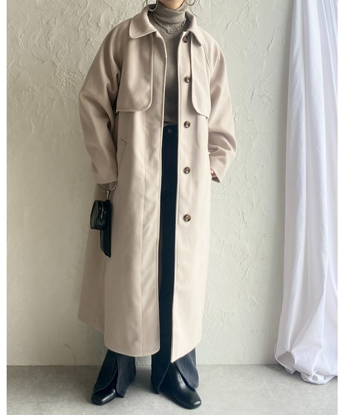 She's Closet（シーズクローゼット）の「フェイクウール2WAYロングスタンドカラーステンカラーコート（ステンカラーコート・レディース・モカ/ベージュ/ダークグリーン/ブラック/アイボリー・FREE）」の13枚目の写真