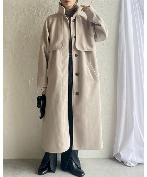 She's Closet（シーズクローゼット）の「フェイクウール2WAYロングスタンドカラーステンカラーコート（ステンカラーコート・レディース・モカ/ベージュ/ダークグリーン/ブラック/アイボリー・FREE）」の14枚目の写真