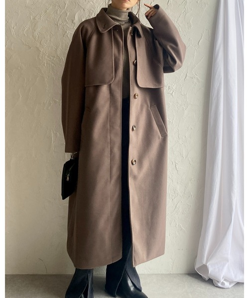 She's Closet（シーズクローゼット）の「フェイクウール2WAYロングスタンドカラーステンカラーコート（ステンカラーコート・レディース・モカ/ベージュ/ダークグリーン/ブラック/アイボリー・FREE）」の17枚目の写真