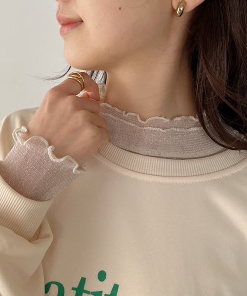CLEA（クレア）の「裾メロウ/ラメシアーインナートップス（Tシャツ/カットソー・レディース・ピンクベージュ/ライトグレー/アイボリー・FREE）」の2枚目の写真