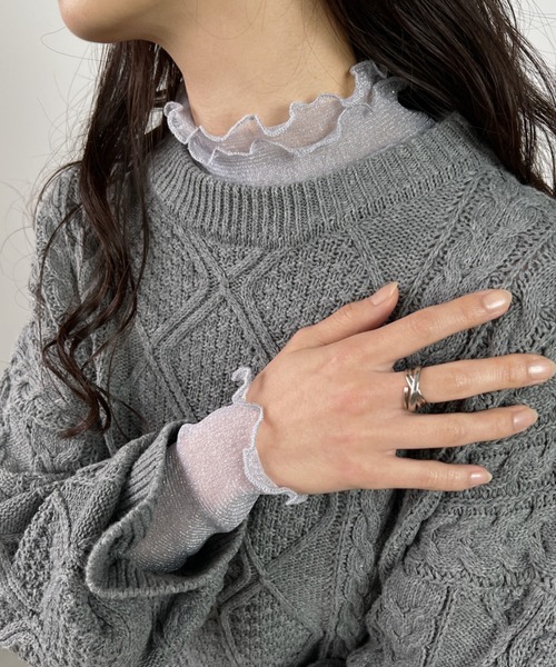 CLEA（クレア）の「裾メロウ/ラメシアーインナートップス（Tシャツ/カットソー・レディース・ピンクベージュ/ライトグレー/アイボリー・FREE）」の6枚目の写真
