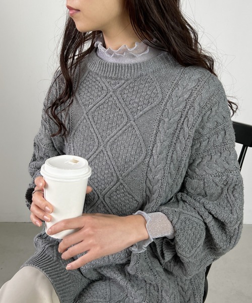 CLEA（クレア）の「裾メロウ/ラメシアーインナートップス（Tシャツ/カットソー・レディース・ピンクベージュ/ライトグレー/アイボリー・FREE）」の8枚目の写真