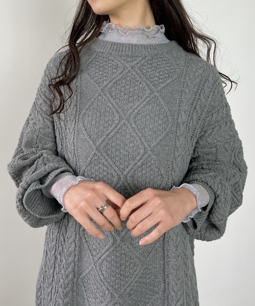 CLEA（クレア）の「裾メロウ/ラメシアーインナートップス（Tシャツ/カットソー・レディース・ピンクベージュ/ライトグレー/アイボリー・FREE）」の9枚目の写真