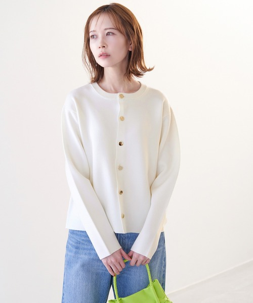 ROPE' PICNIC(ロペピクニック)の「洗濯機OK/ミラノリブコンパクトカーディガン(カーディガン/ボレロ・レディース・ターコイズブルー/オフホワイト/ブラック/ホワイト系その他5/ピンク系その他・38)」の2枚目の写真