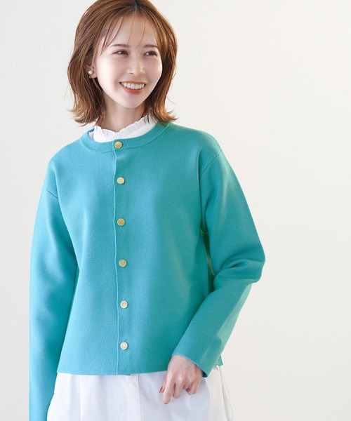 ROPE' PICNIC(ロペピクニック)の「洗濯機OK/ミラノリブコンパクトカーディガン(カーディガン/ボレロ・レディース・ターコイズブルー/オフホワイト/ブラック/ホワイト系その他5/ピンク系その他・38)」の4枚目の写真