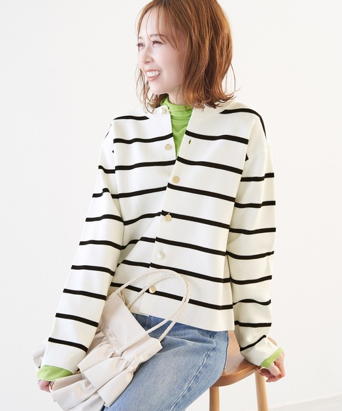 ROPE' PICNIC(ロペピクニック)の「洗濯機OK/ミラノリブコンパクトカーディガン(カーディガン/ボレロ・レディース・ターコイズブルー/オフホワイト/ブラック/ホワイト系その他5/ピンク系その他・38)」の22枚目の写真