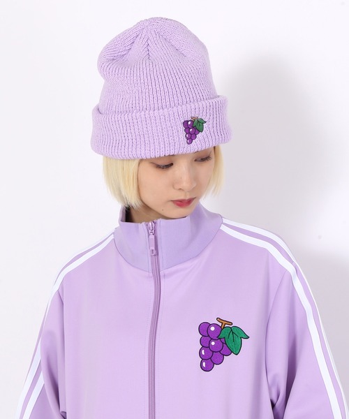 SIIILON 花柄刺繍 ニット帽　パープル PUNYUS（プニュズ）の「フード刺繍ニットキャップ（ニットキャップ