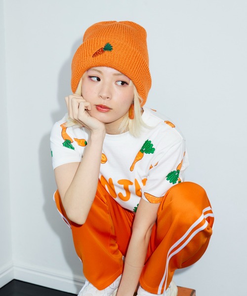 PUNYUS(プニュズ)の「フード刺繍ニットキャップ(ニットキャップ/ビーニー・レディース・レッド/ピンク/ライトパープル/パープル/ブルー/ブラック/グリーン/サックスブルー/イエロー/オレンジ・FREE)」の10枚目の写真