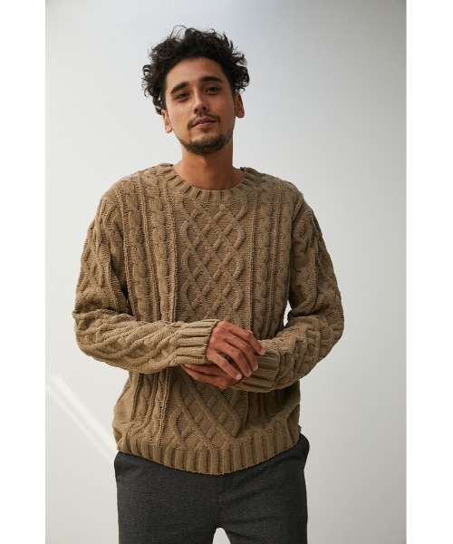 AZUL by moussy（アズールバイマウジー）の「CHENILLE CABLE KNIT/シェニールケーブルニット（ニット/セーター・メンズ・ベージュ/ブラック・SMALL/MEDIUM/LARGE）」の4枚目の写真