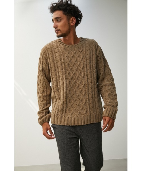 AZUL by moussy（アズールバイマウジー）の「CHENILLE CABLE KNIT/シェニールケーブルニット（ニット/セーター・メンズ・ベージュ/ブラック・SMALL/MEDIUM/LARGE）」の5枚目の写真