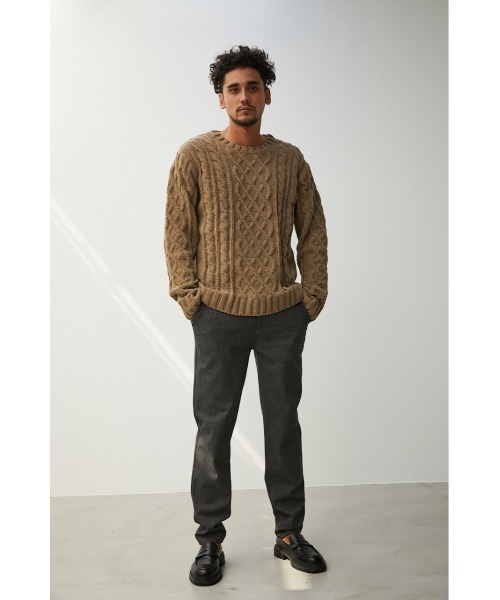 AZUL by moussy（アズールバイマウジー）の「CHENILLE CABLE KNIT/シェニールケーブルニット（ニット/セーター・メンズ・ベージュ/ブラック・SMALL/MEDIUM/LARGE）」の6枚目の写真