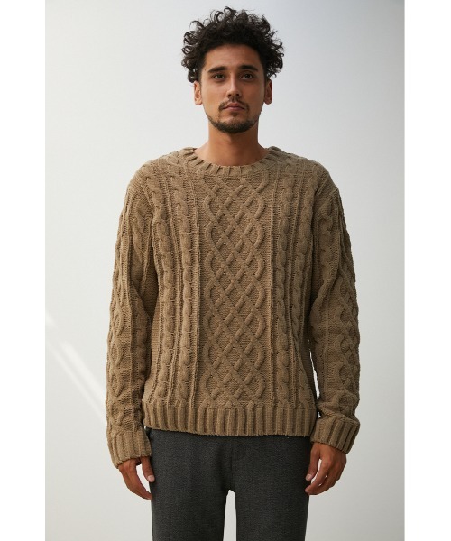 AZUL by moussy（アズールバイマウジー）の「CHENILLE CABLE KNIT/シェニールケーブルニット（ニット/セーター・メンズ・ベージュ/ブラック・SMALL/MEDIUM/LARGE）」の7枚目の写真